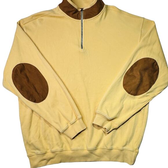 Jos. A. Bank Other - Windsor Lake 1/4 Zip Sweater Mens Size L Yellow Brown Elbow Patch Oversized Knit